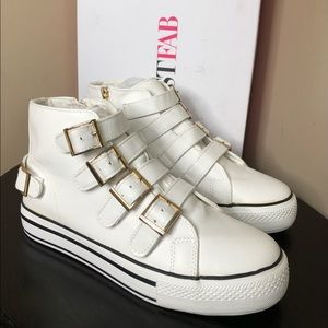 Just Fab White Buckle Sneakers